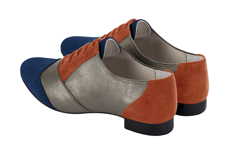 Navy blue, taupe brown and terracotta orange women's fashion lace-up shoes.. Rear view - Florence KOOIJMAN